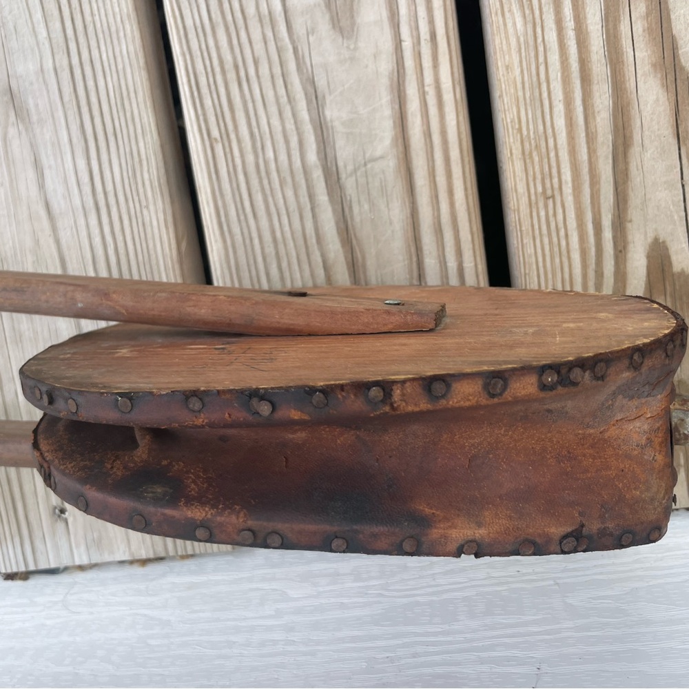 22” Rare Antique American Primitive Blacksmith Fireplace Bellow Wood & Leather
